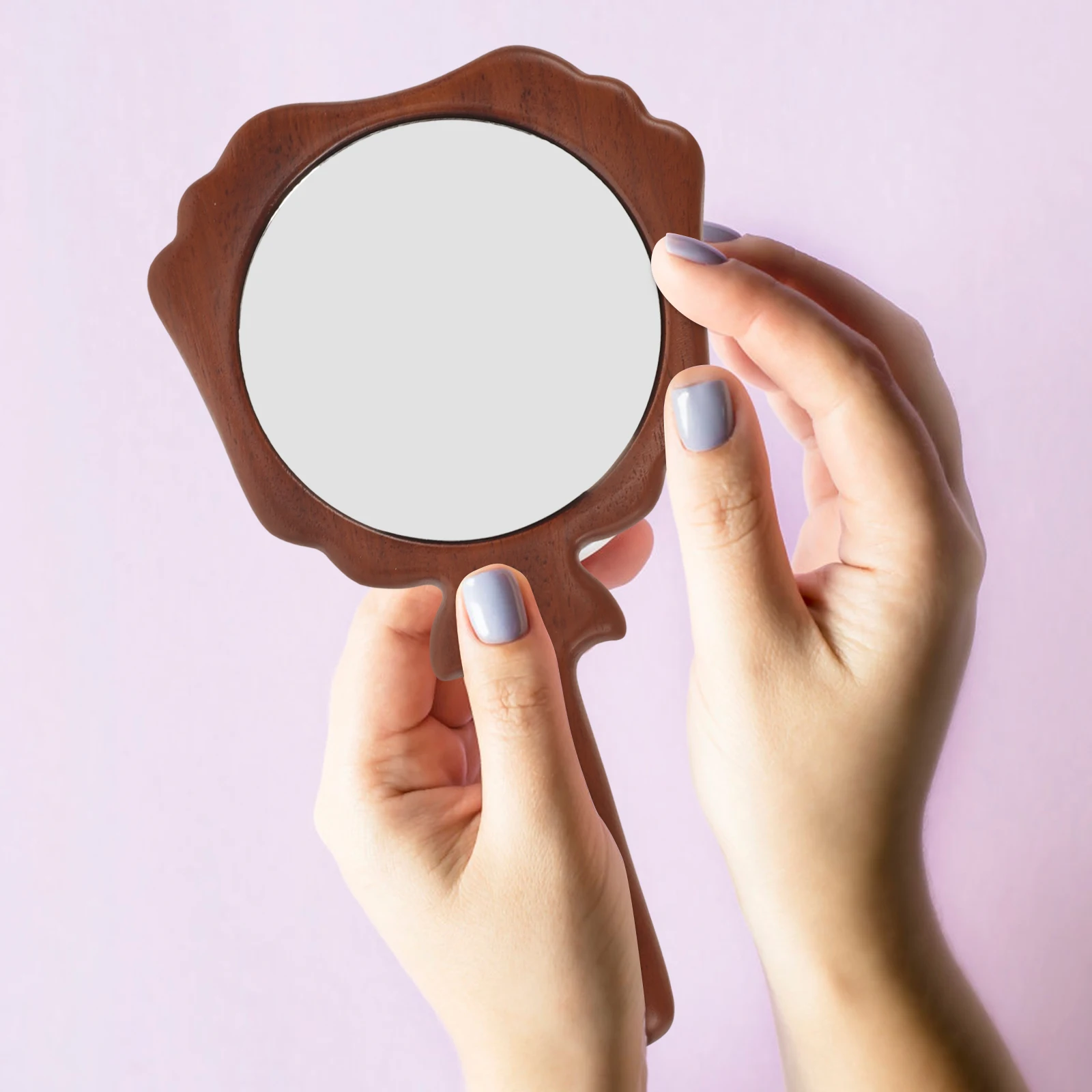 

Solid Wood Handle Handheld High Definition For Eyebrow Embroidery Salon Travel Portable Makeup Compact Hand For Women Purse