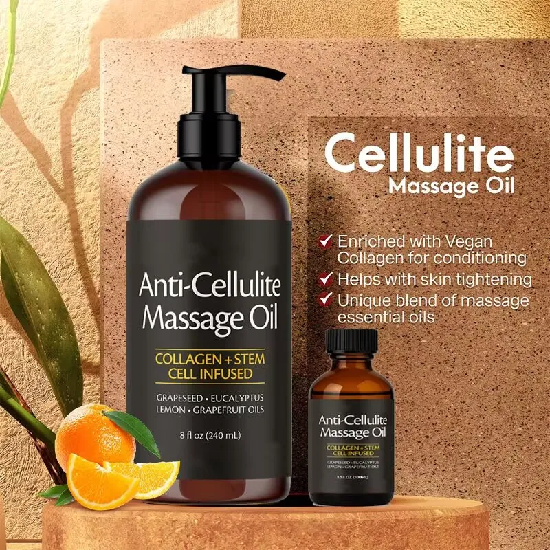 

240ml Anti Cellulite Massage Oil Infused with Collagen and Stem Cell Skin Tightening Cellulite Moisturizing Body Essential Oil