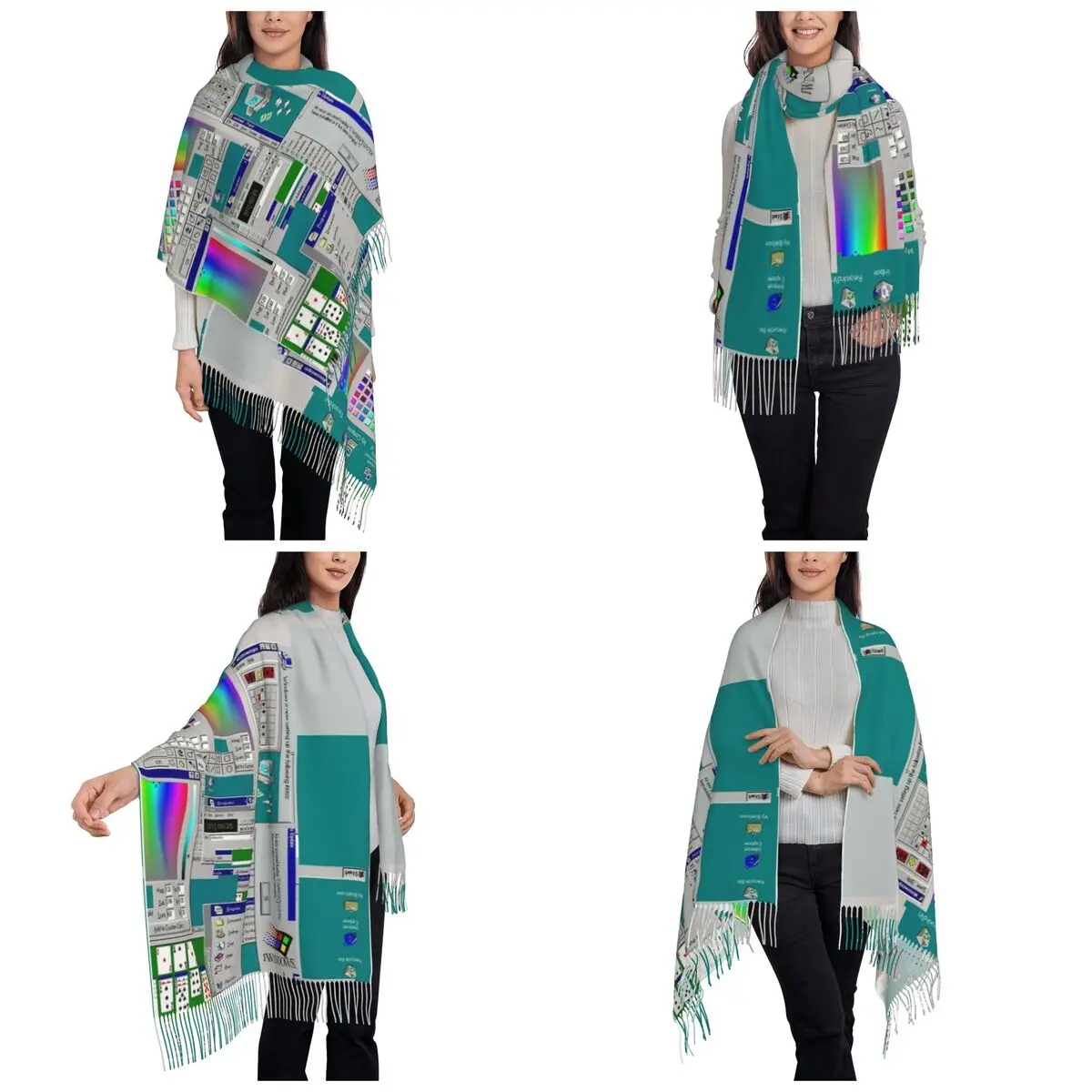 ويندوز 95 وشاح الكولاج شرابة الأوشحة للنساء شالات دافئة ناعمة ويلتف كبير الخريف الشتاء شال التفاف