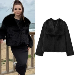 HXAO Warm Winter Coats Woman 2024 Furry Faux Fur Coat Women Crop Plush Jacket Black Burgundy White Gray Jacket Fashion Outerwear