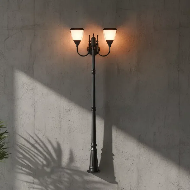 Solar LED Garden Light Double Head Aluminum Landscape Lamp with Remote Control Outdoor Freestanding Pathway Lighting for Yard
