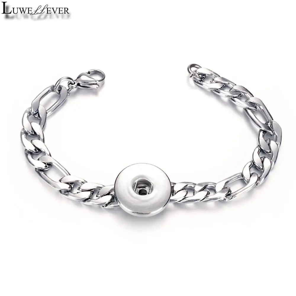 

Stainless Steel 251 Chain Link Fit 12mm 18mm Snap button Bangle Bracelet Charm Jewelry For Women Men Gift 19cm 21cm