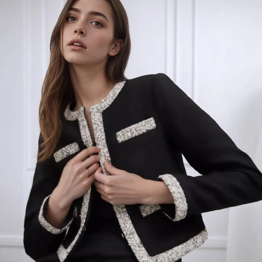 

Женская весенне-осенняя повседневная укороченная куртка в уличном стиле, высококачественная французская винтажная твидовая куртка-жакет в стиле «Маленький аромат»