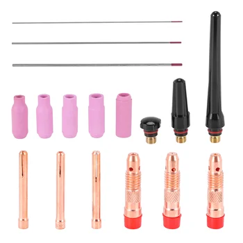 17pcs Welder Welding Torch Tig Cup Collet Body Nozzle Kit Tungsten Electrode For WP-17/18/26 Tig Welding Torch