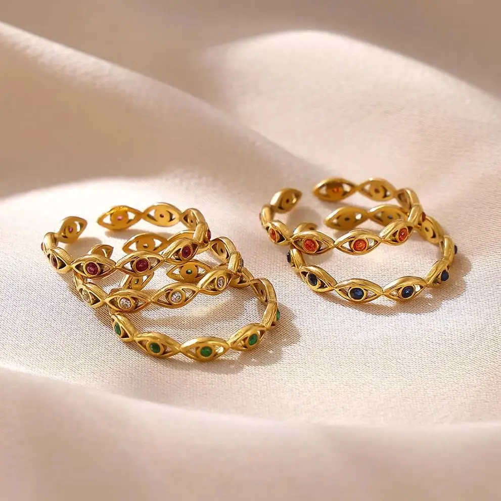 Glückliche türkische Evil-Eye-Ringe für Frauen, Edelstahl, bunt, mit kubischem Zirkon, verstellbarer Finger, Anillos, modischer Hochzeitsschmuck