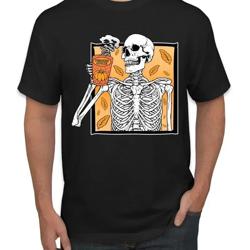 Pumpkin Spice Latte Skeleton Orange Black and White Men T Shirt