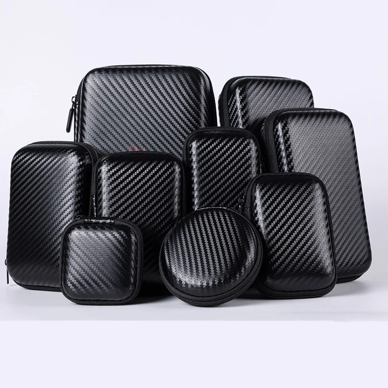 Mini Draagbare Eva Opbergtas Carbon Fiber Look Pouch Draagtas Rits Case Voor Oortelefoon/Telefoon/Oplaadkabel ect Accessoires