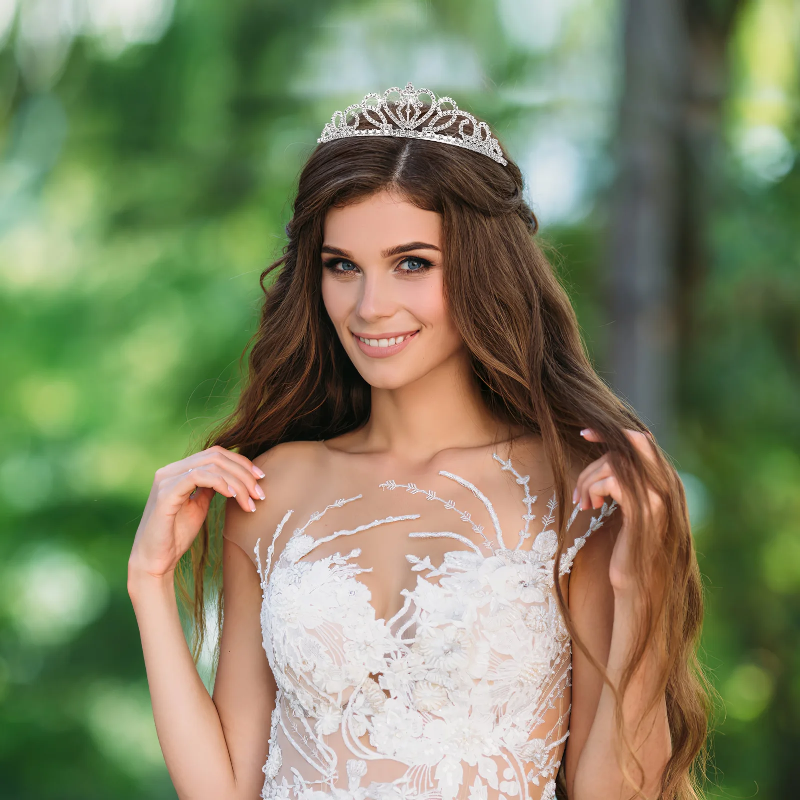 

2pcs Rhinestone Tiara Bridal Loop Wedding Hair Barrettes Crystal Hairband Bride Hair Adult Crown Tiaras Heart Comb Headband
