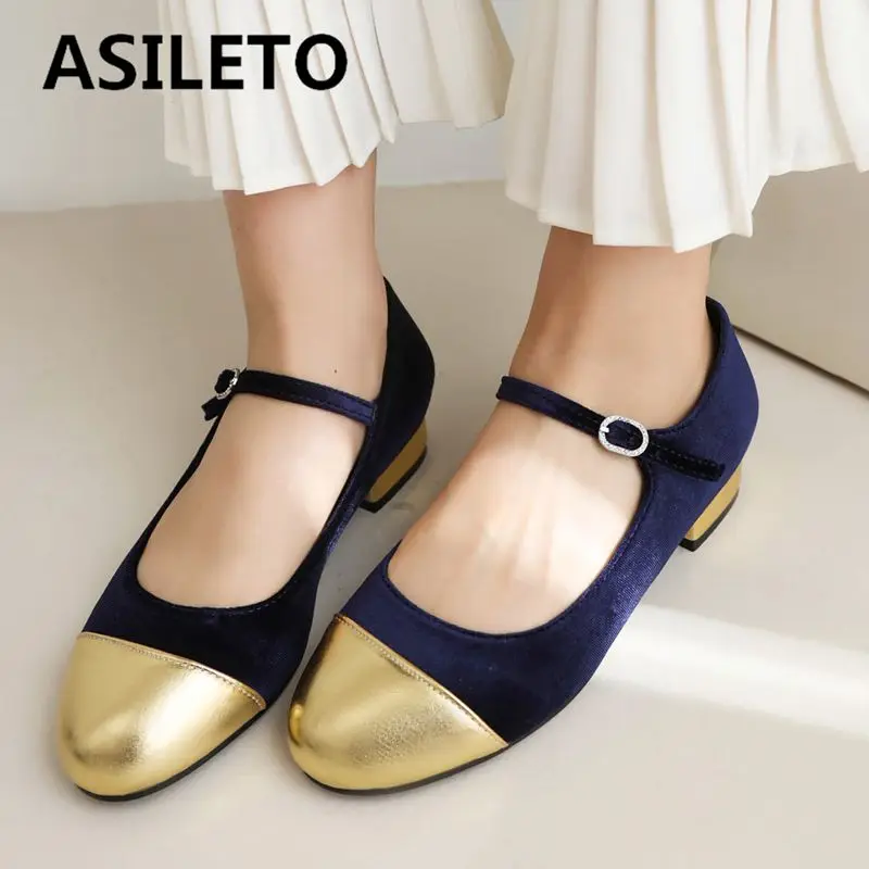 

ASILETO Fashion Women Flats Round Toe Buckle Strap Mixed Color Flock Suede Plus Size 45 46 47 48 Sweet Soft Mary Janes Shoes