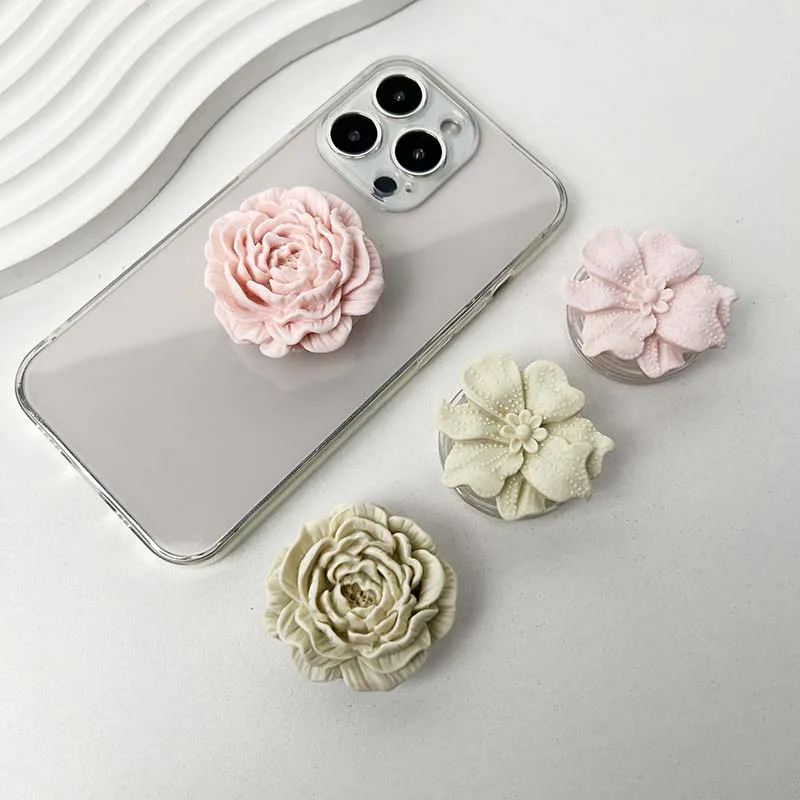 

Rhododendron Flower Resin Phone Holder Socket Grip Talk Foldable Desktop Stand Cute Floral Retractable Grip for Mobile Devices