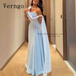 Verngo Blue Crepe Prom Gowns Women Simple Strapless A Line Formal Evening Dress 2024 Maxi Elegant Arabic Prom Party Dress