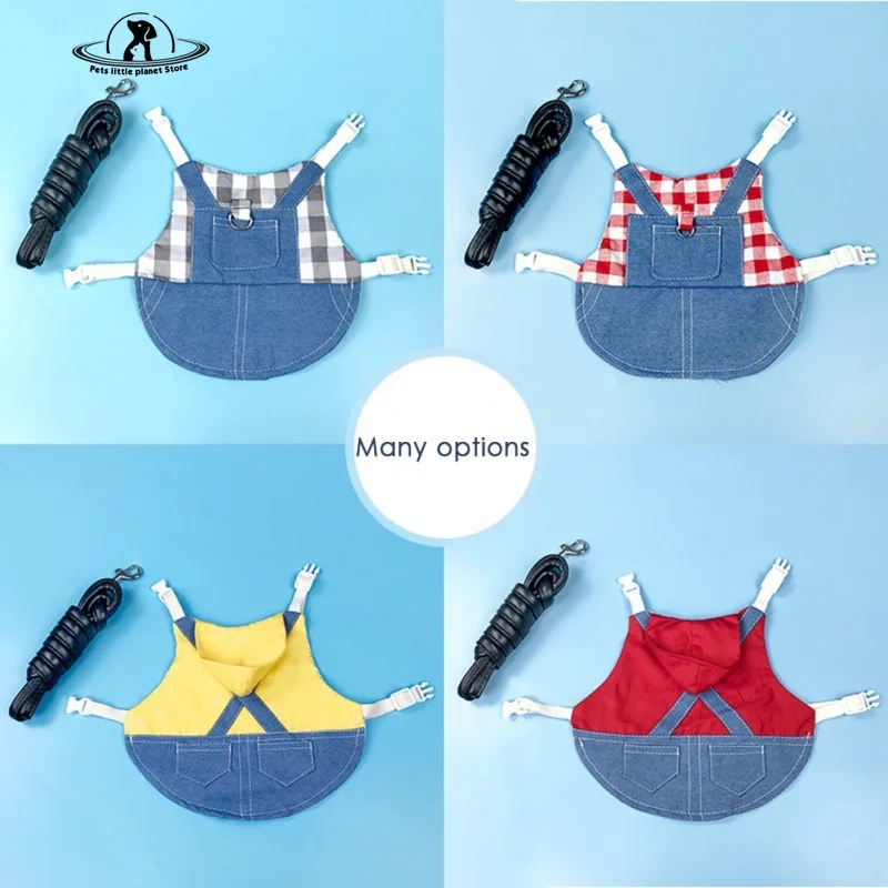 Pet Rabbit Clothes Denim Coat Small Animal Harness Leash Vest Bag Hat Set for Ferret Bunny Hamster Small Pet Supplies