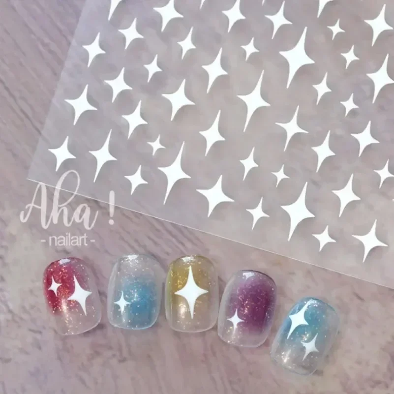 1pc  Star Nail Art Stickers Y2K Charms Self-Adhesive Sliders Laser White Chrome Gel Polish Decals Kawaii Accesories