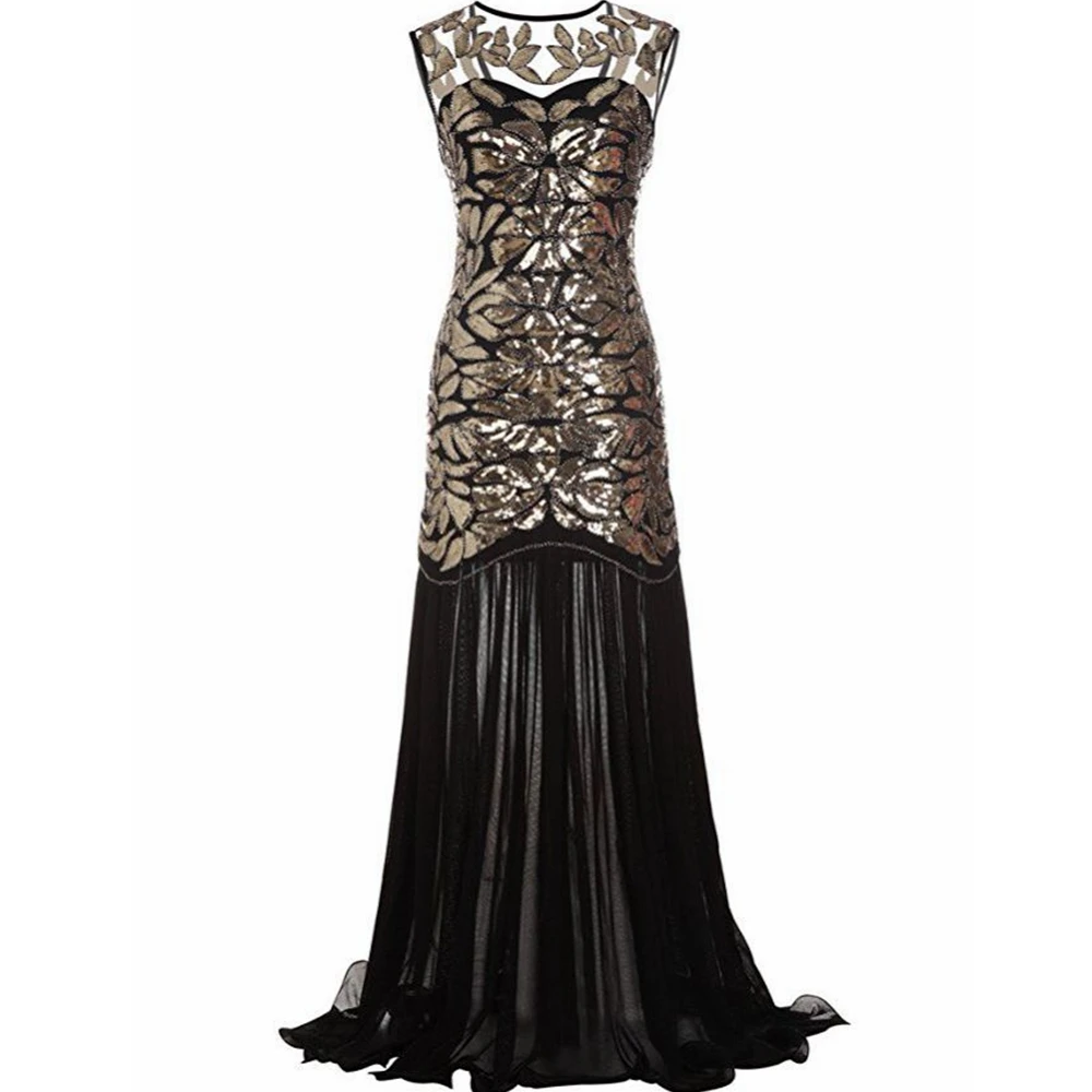 

Gatsby Dress Sequined Sequin Gatsby Maxi Long Banquet Evening Women's Long Dress 1920s Black Vintage Evening Prom Dress