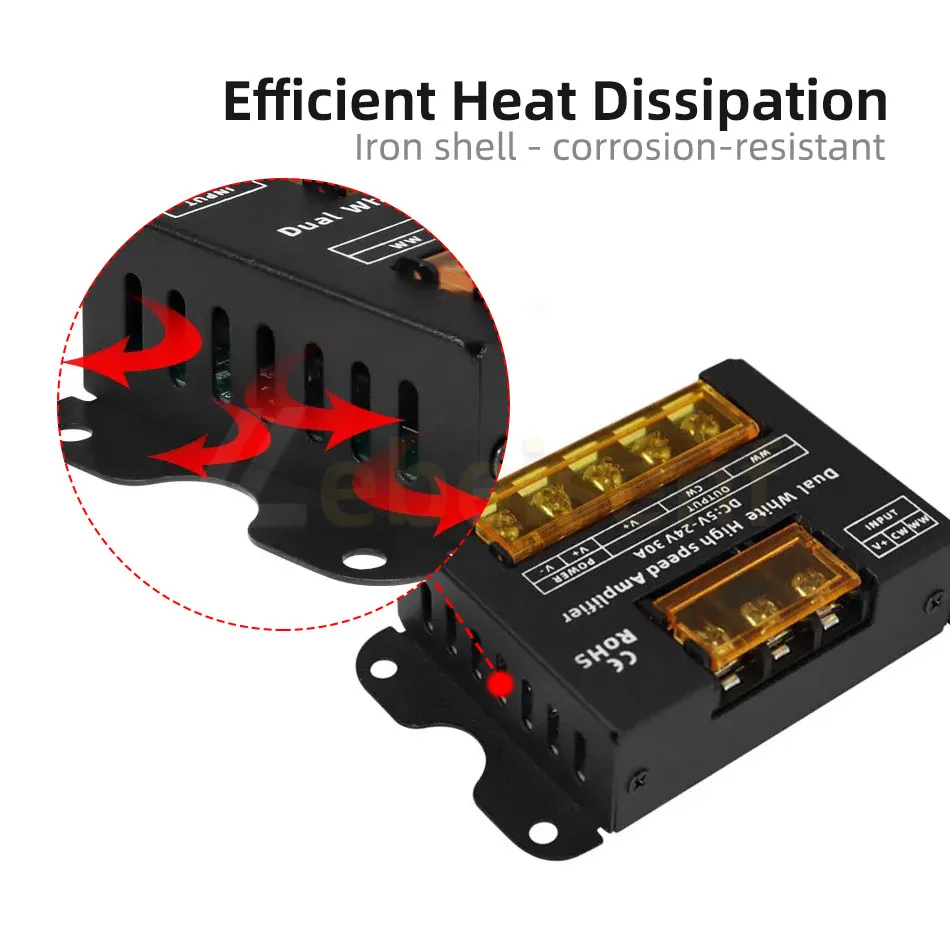 Amplificatore PWM ad alta velocità a LED bicolore DC 5V 12V 24V 30A guscio in ferro per Controller Dimmer per strisce CCT a 2 canali a bassa tensione