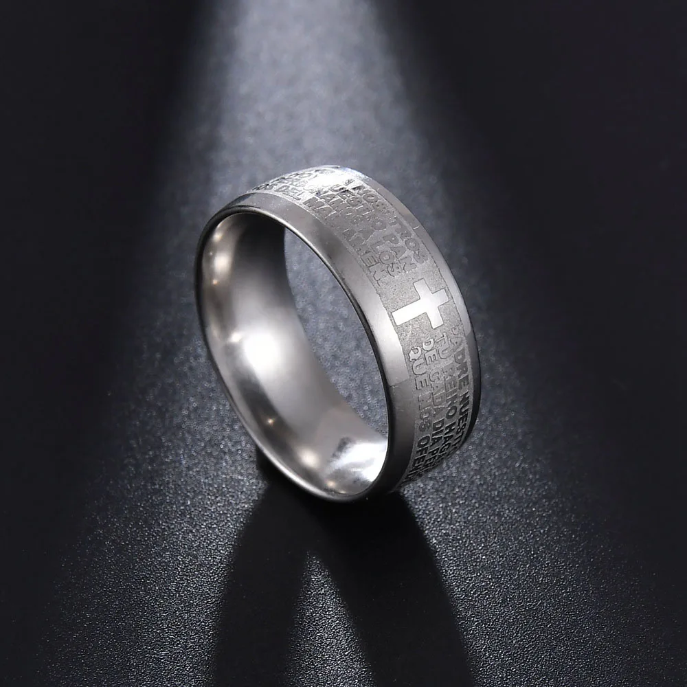 New Arrival Titanium Steel Jesus Cross Rings For Women Men Letter Bible Prayer Finger Christian Jewelry Wholesale