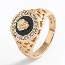 Hollow Out Human Avatar Ring Inlaid with Diamonds Male and Female Alloy Lion Head Ring Creative Medusa Ring Inlaid with Zircon