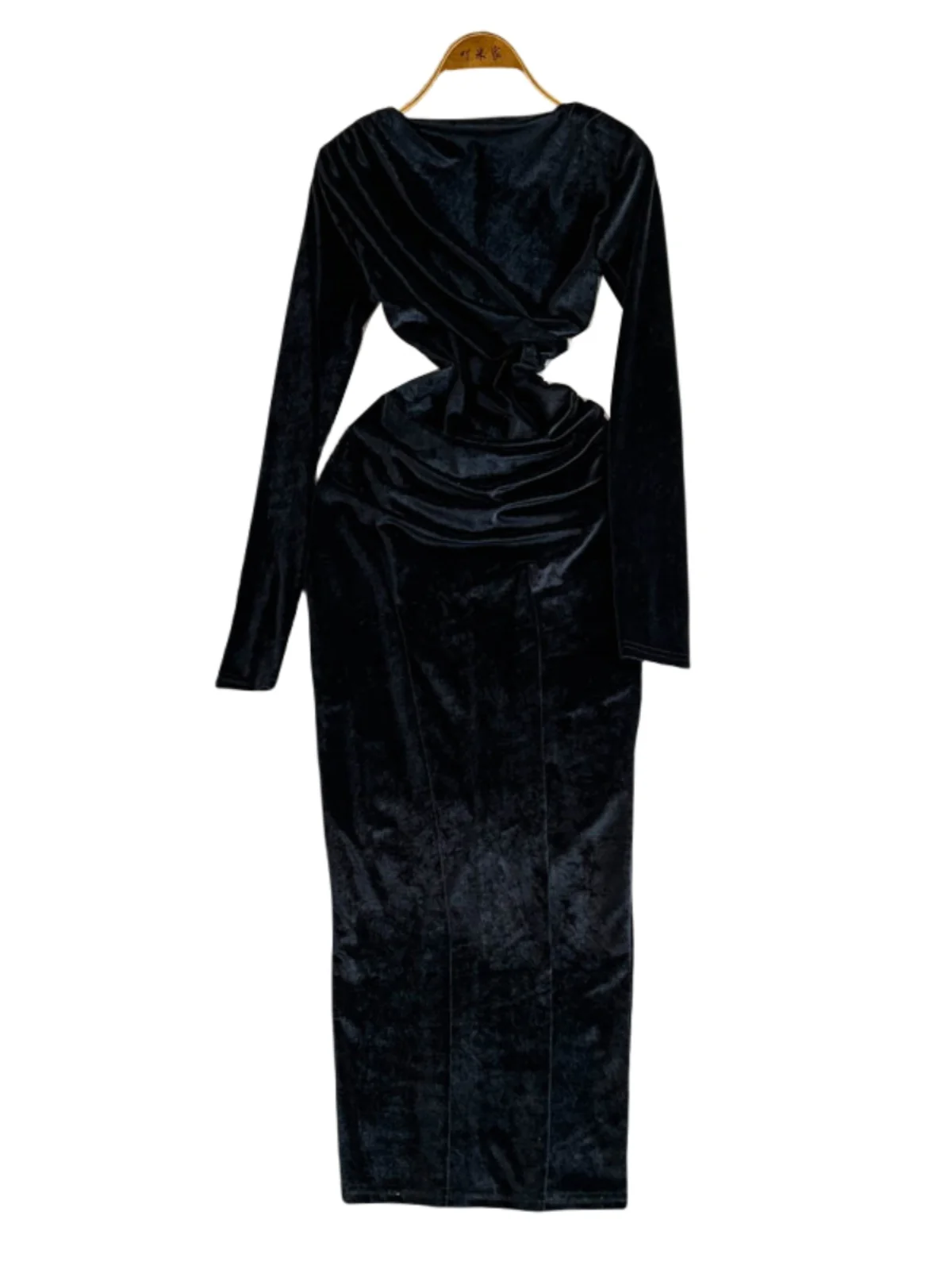 Faionable Sexy Lungo Sve Dimagrante Aderente Velluto Dr rotondo Ne Vita alta A-Line Midi Dr Coreano Sle Pendolarismo Dr