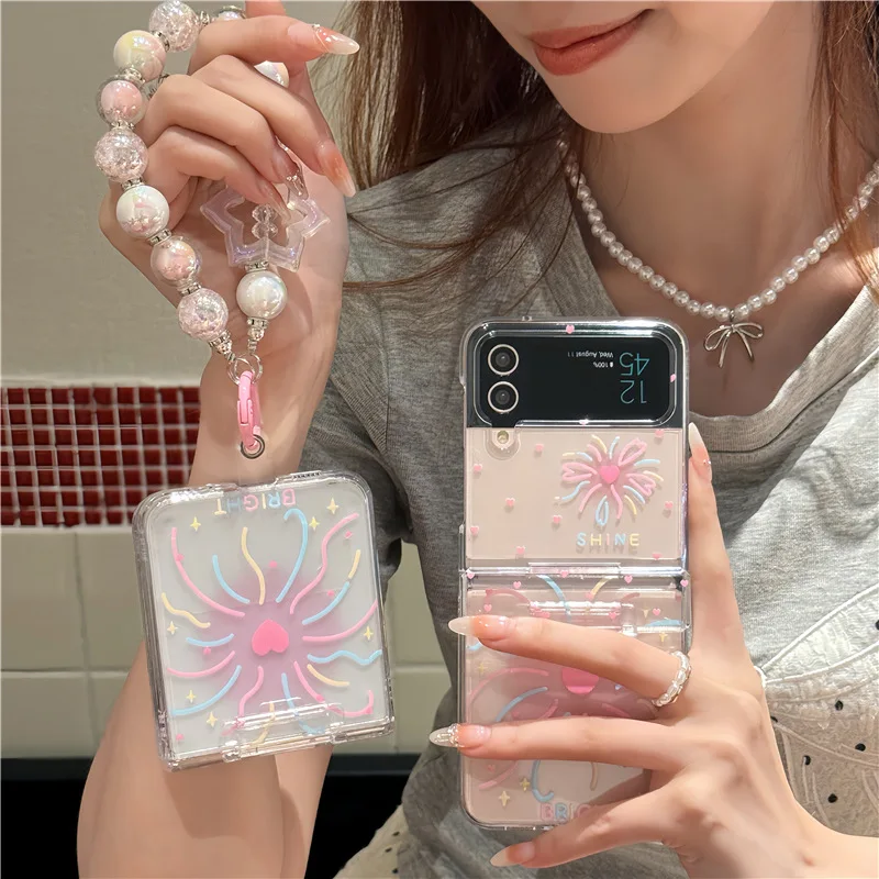 Funda de teléfono colorida con fuegos artificiales de amor para Samsung Galaxy Z Flip6 4 3, funda dura para ZFlip3 Zflip4 Zflip5, soporte de carcasa sólida