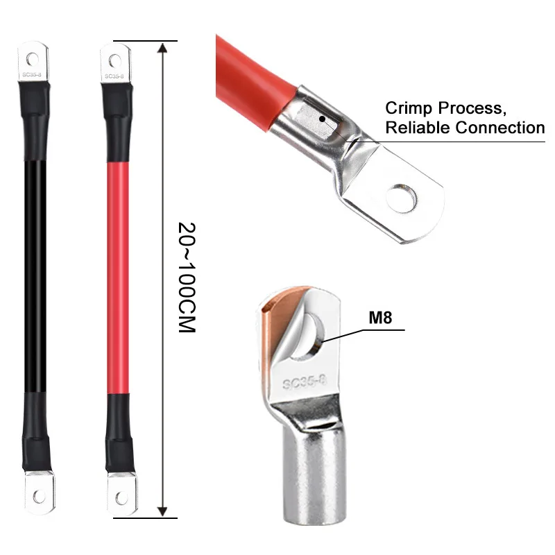 12V 24V 48V 72V RV Battery UPS Cable M8 Terminals Connect Copper Wire Cable 8/6/4 AWG Inverter Car Battery UPS