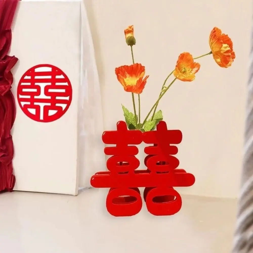 Good Fortune Wedding Red Flower Vase Best Wishes Blessings Flower Arrangement Vase Good Luck Flower Pot Basket Living Room