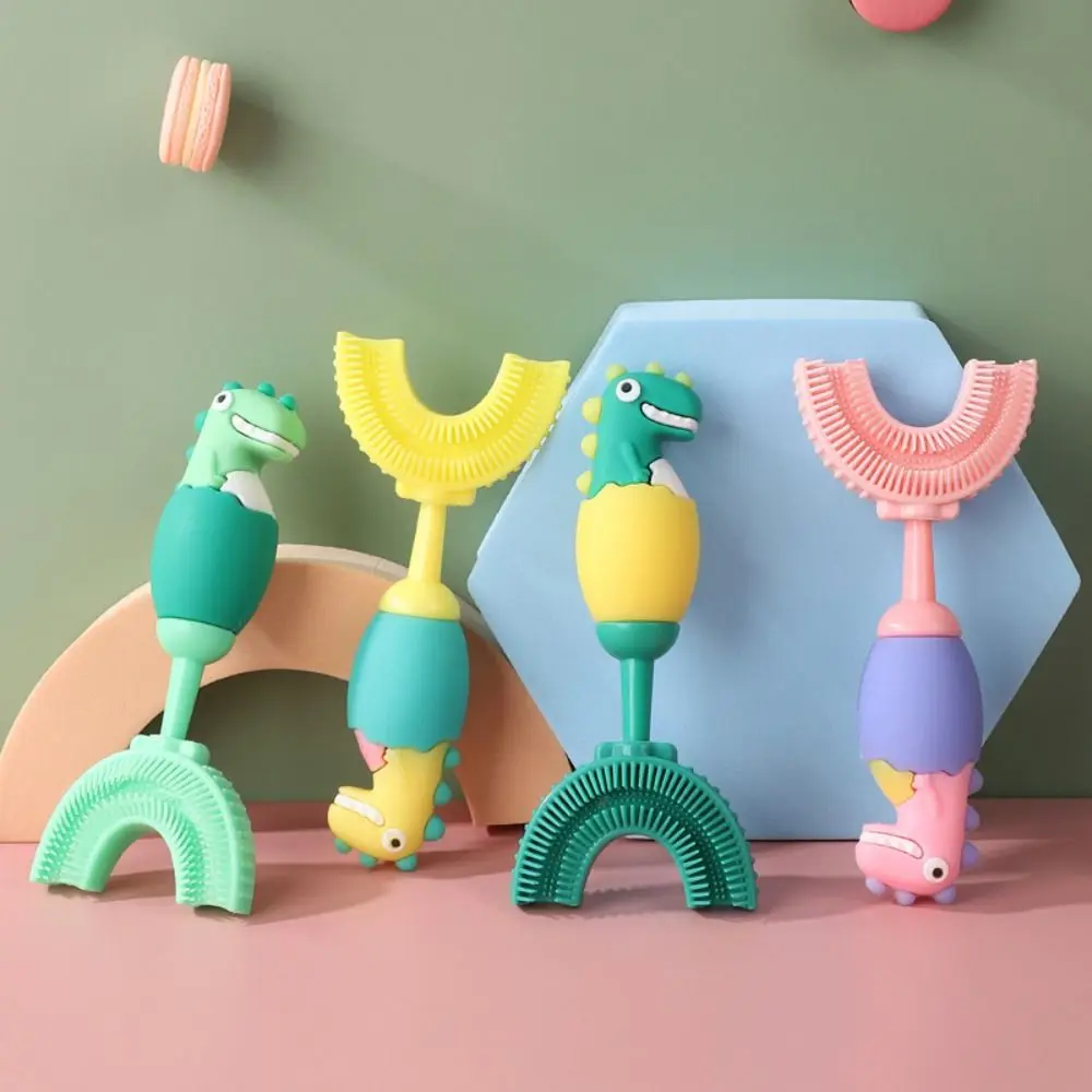 

360 Degree Dinosaur Baby Toothbrush Deep Cleaning Silicone U-shaped Tooth Brush Cartoon Soft Children Teeth Cleaning Boy Girl