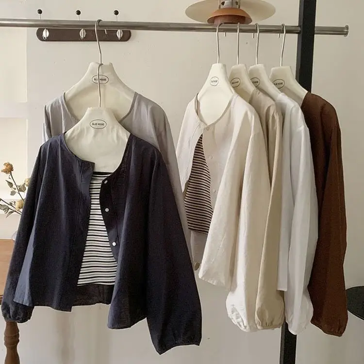 

Осенняя корейская повседневная длинная све irt, женская универсальная художественная верхняя одежда, круглое верхнее пальто, женское свободное пальто для поездок на работу...