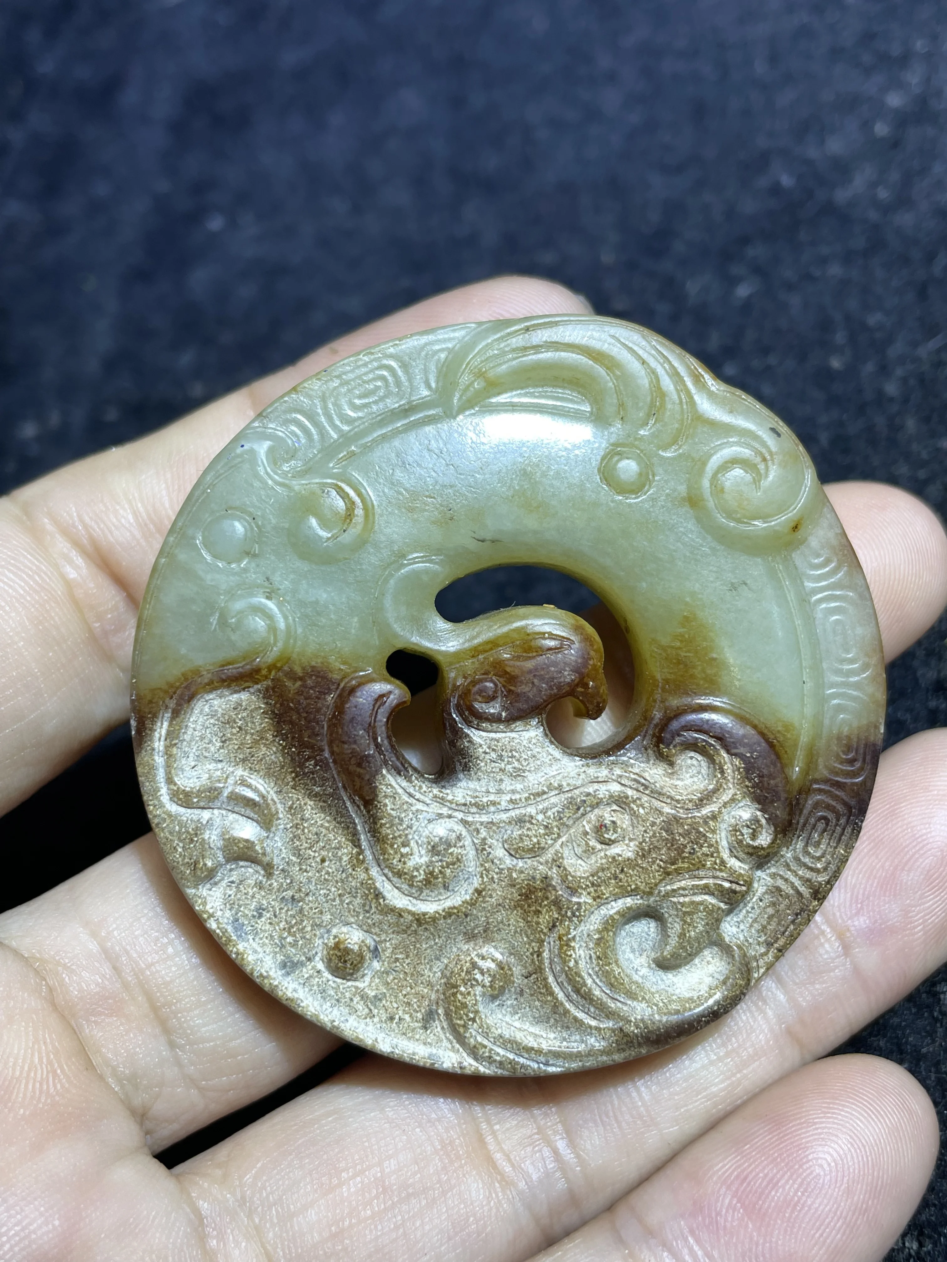 

One Piece Chinese Vintage Hetian Jade Fortune Lucky Pei Bi Disc Pi Totem Fengshui Best Buy Amulet Carving LKbrother UP0612A