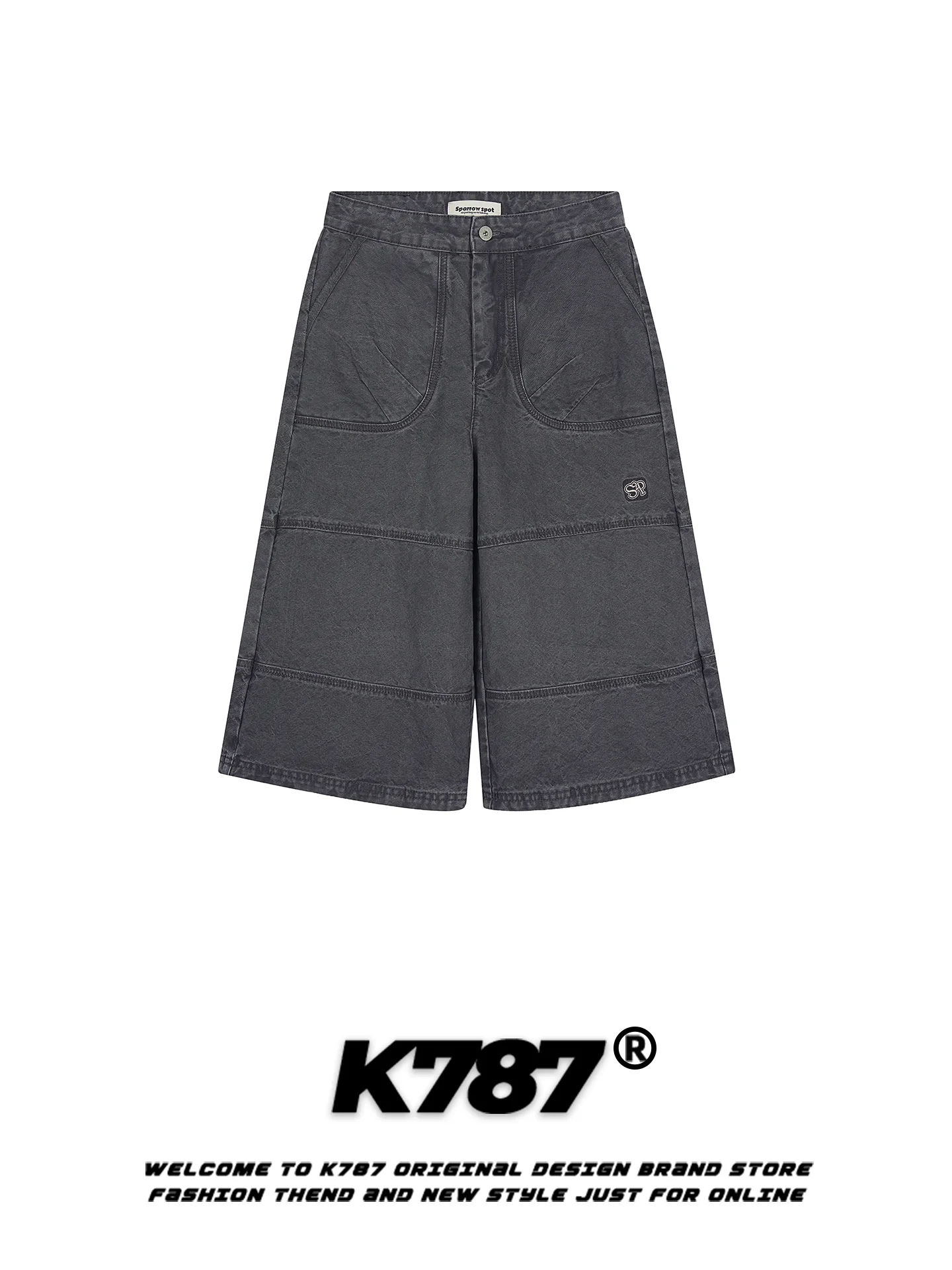 

K787 American Retro Deconstructed Patchwork High Waist Casual Straight Leg Men's Women's Grey Workwear Long Pants