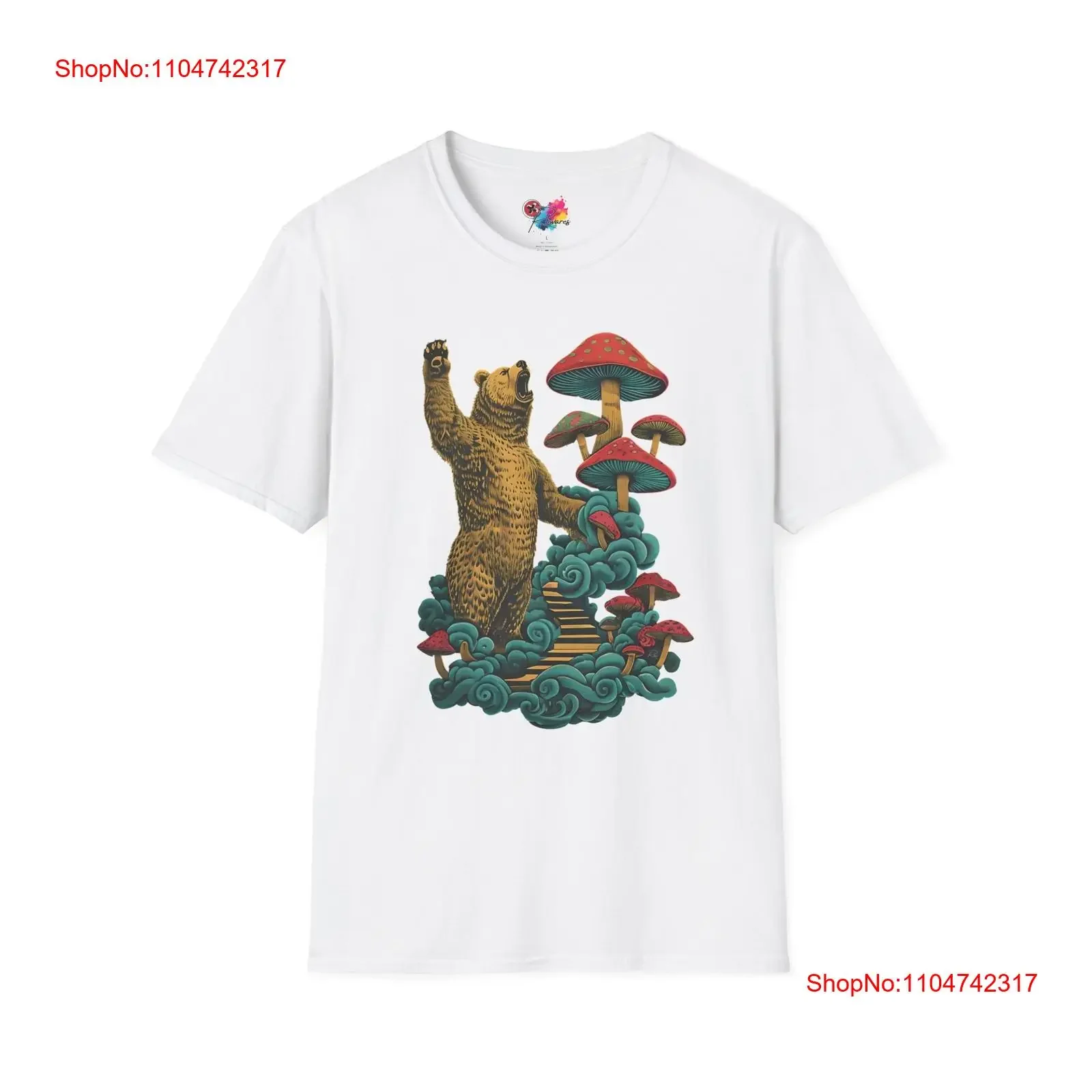 Camiseta de oso dorado con setas coloridas y nubes giratorias para M F, vintage, lavada, elegante, suave, informal, gráfico, transpirable