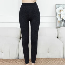 Pantalones de lana 100% pura para mujer, Leggings gruesos de doble capa, ajustados, encogimiento del Abdomen, levantamiento de cadera, cálidos, Otoño e Invierno