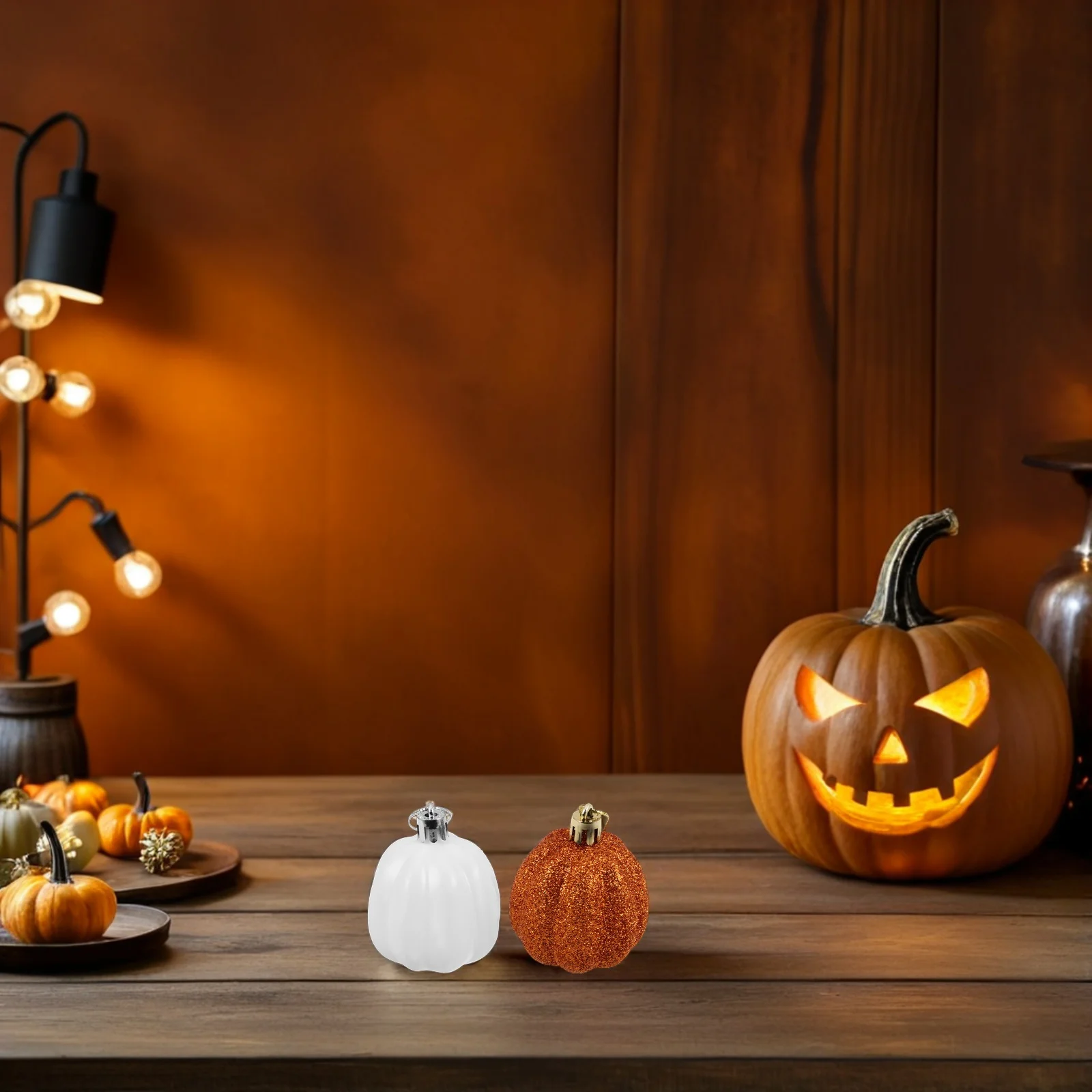 

12Pcs Mini Plastic Pumpkin Ornaments Hanging Decorations for Autumn Halloween Thanksgiving Indoor Outdoor Party Decor