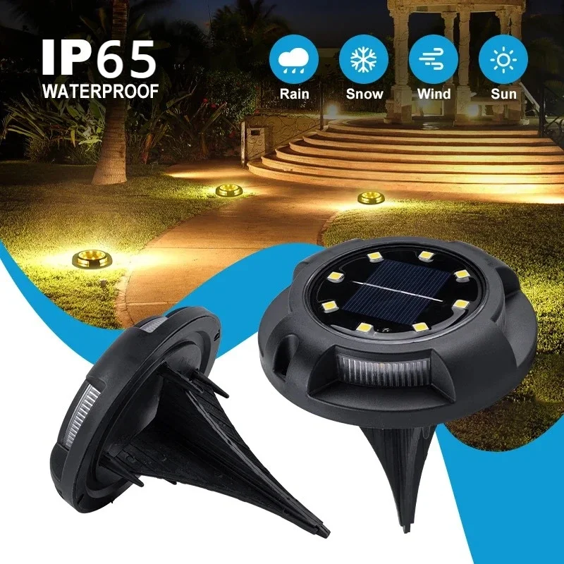 12PCS 1200mAh Round Solar Night Security Disk Powered Led Garden Lawn Light Walkway Outdoor Landscape Ground