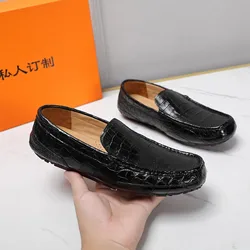 In Stock Original Crocodile Skin Loafers Elegant Black Men'S Comfort Leather Shoes Slip On Casual Wear Alligator