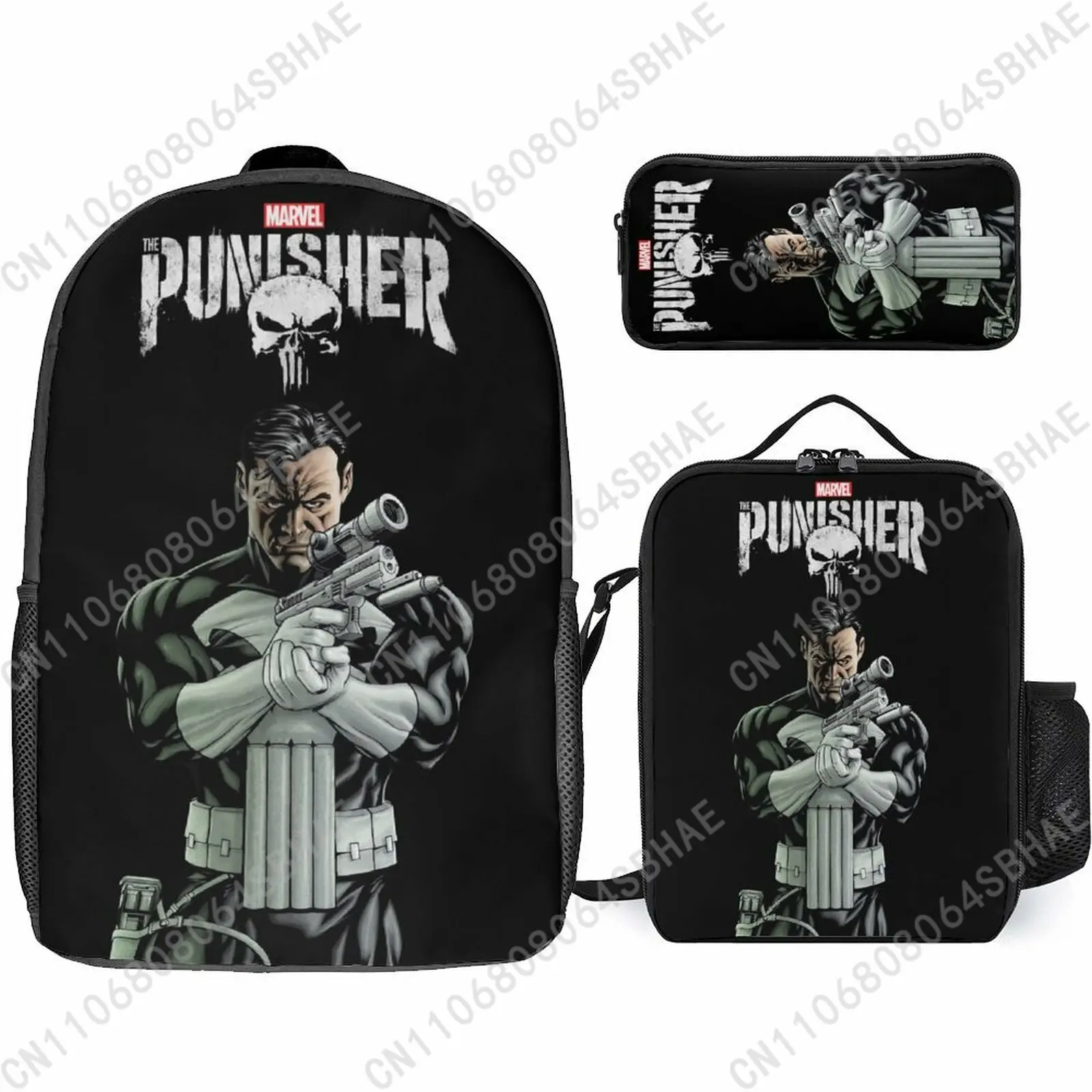 

Школьный рюкзак Marvel The Punisher для подростков, учащихся средней и старшей школы, 3 шт., сумка для книг, сумка для обеда, сумка для карандашей, косплей
