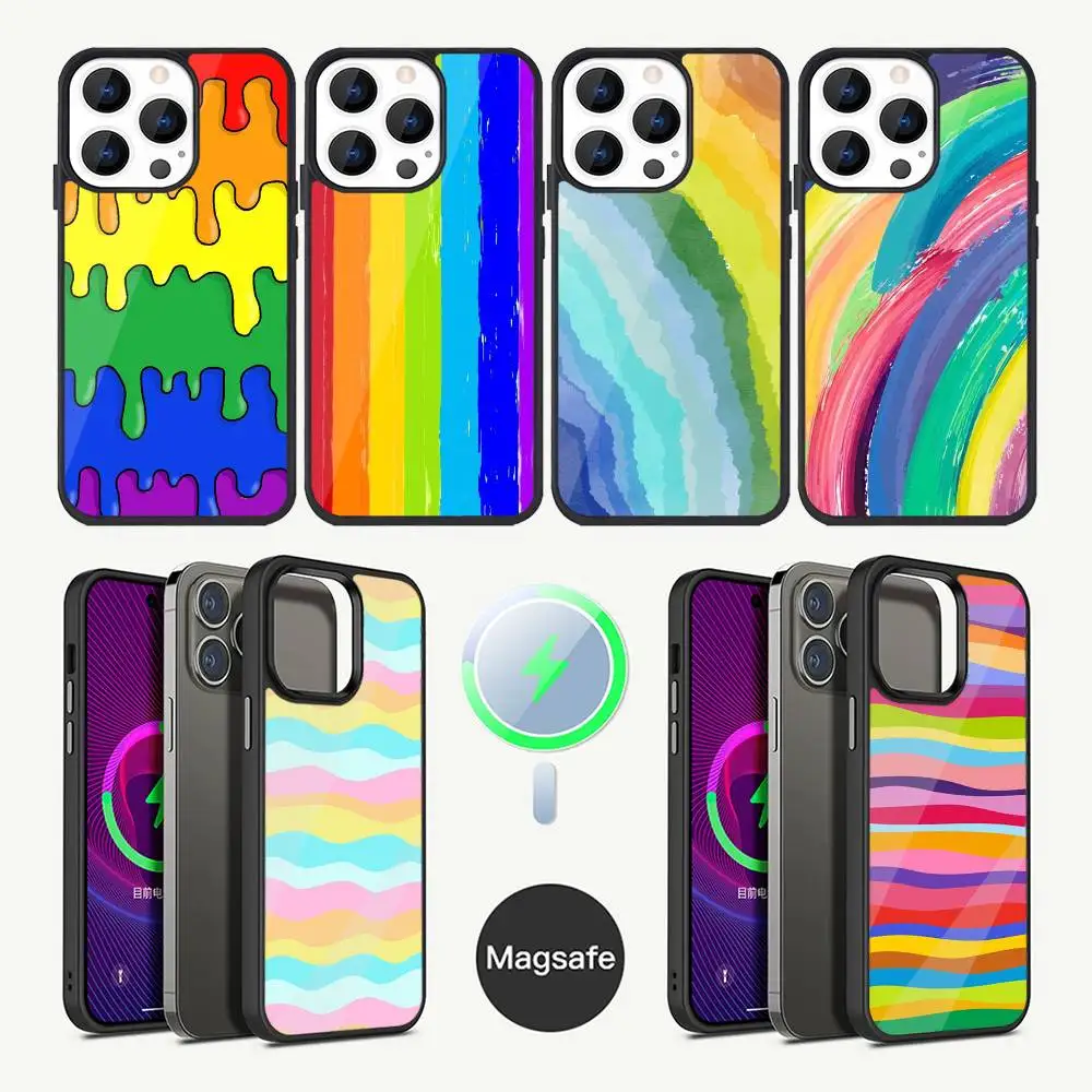 

Colorful Rainbow Stripe Phone Case For iPhone 17,16,15,14,13,12,11,Plus,Pro,Max Mini Magsafe Magnetic Wireless Charging