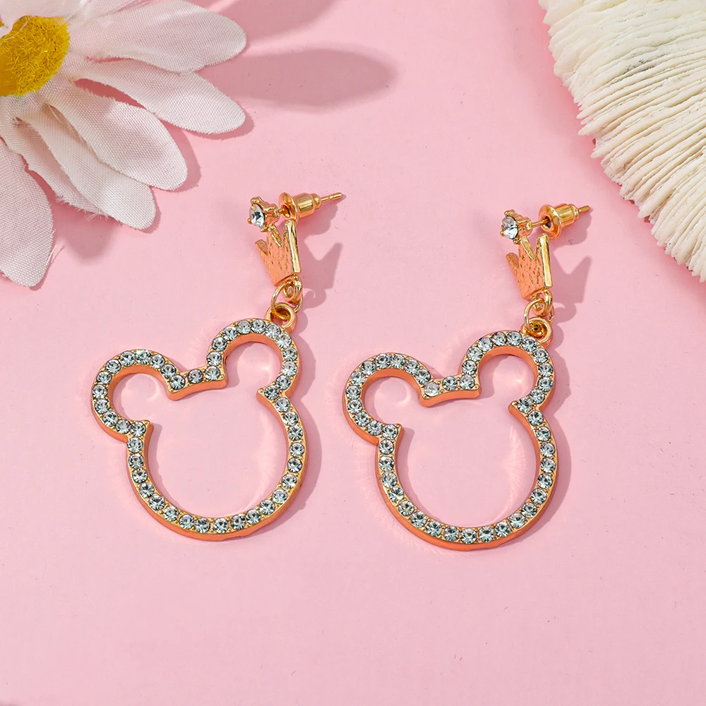 أقراط متدلية لطيفة على شكل ميكي ماوس للنساء مع كريستالات على شكل تاج قلادة أنيمي مجوهرات كورية فاخرة هدية ساحرة 2026 #3