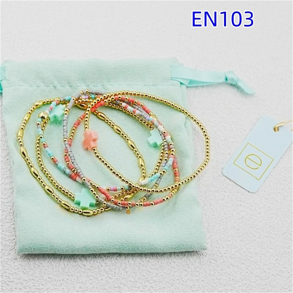 YEEVAA Cross Charm Colorful Beads&Stones Stack of 6 Bracelets, Fashion Jewelry Gift for Women Daily Layering