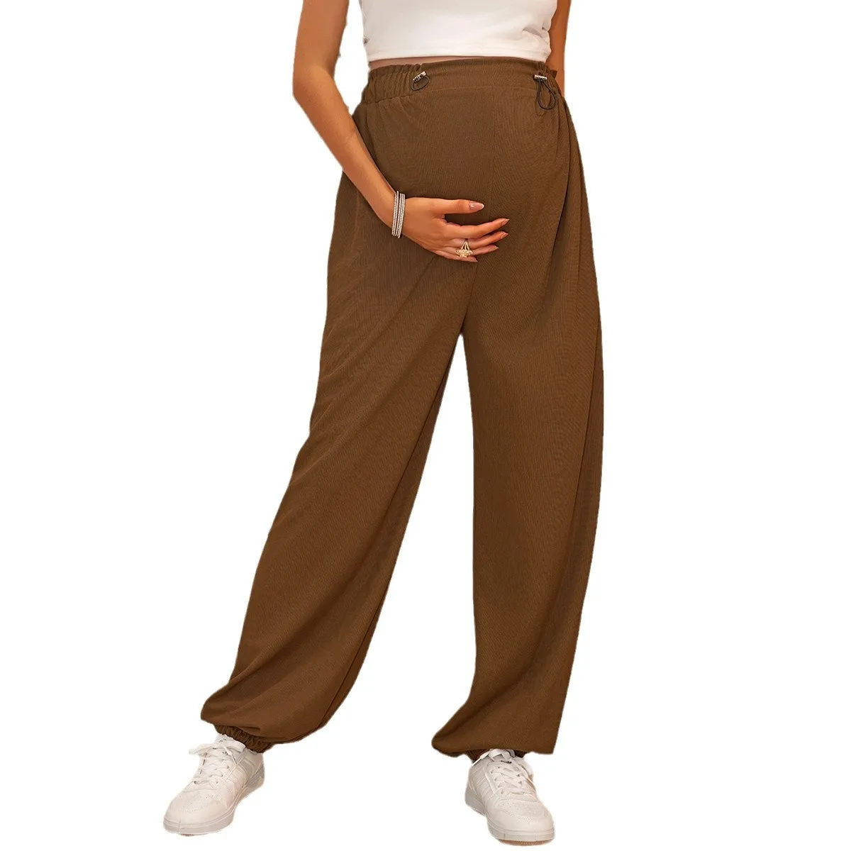 المرأة عالية الخصر فضفاض Sweatpants مريحة عالية الخصر سراويل للجري السراويل الأمومة حزام جيوب 2025 جديد