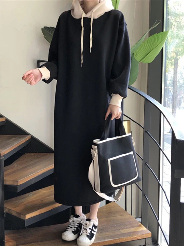 Women Dress Sweater Women Dress Thick Winter Fall Long Sleeve Knitted Dresses Maxi Vintage Oversize Knitting Turtleneck Black