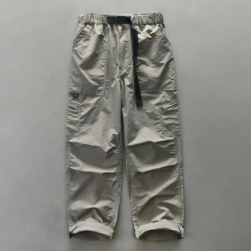 

Плиссированные дизайнерские брюки мужские весенне-осенние однотонные эластичные пояса индивидуальный тренд повседневные свободные брюки-карго