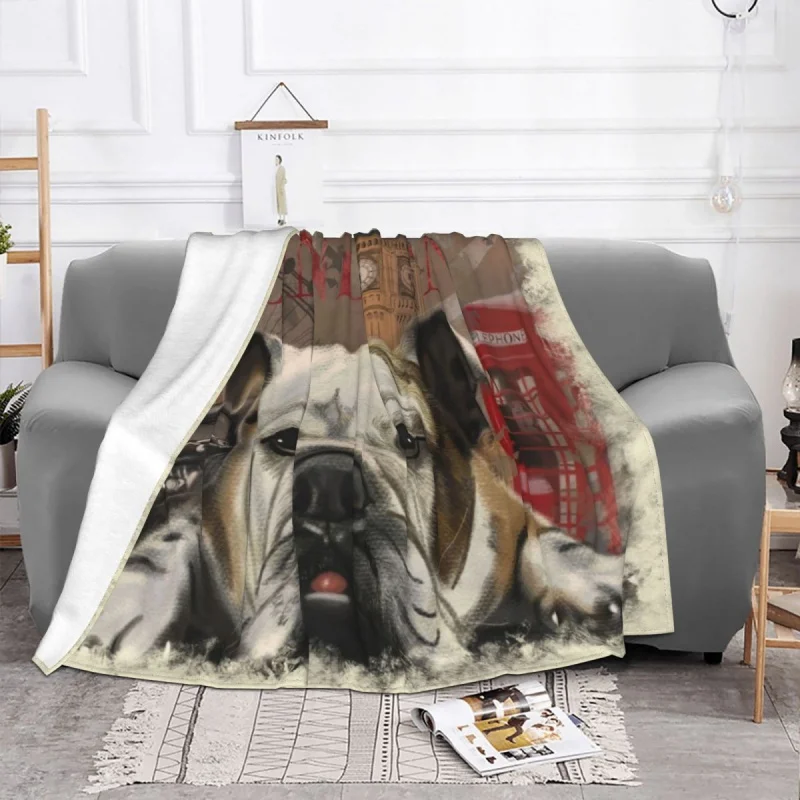 London Bulldog Dog Blanket Velvet Winter Animal Multi-fuion Lightweight Fleece Throw Blanket for Bed Couch Bedspreads