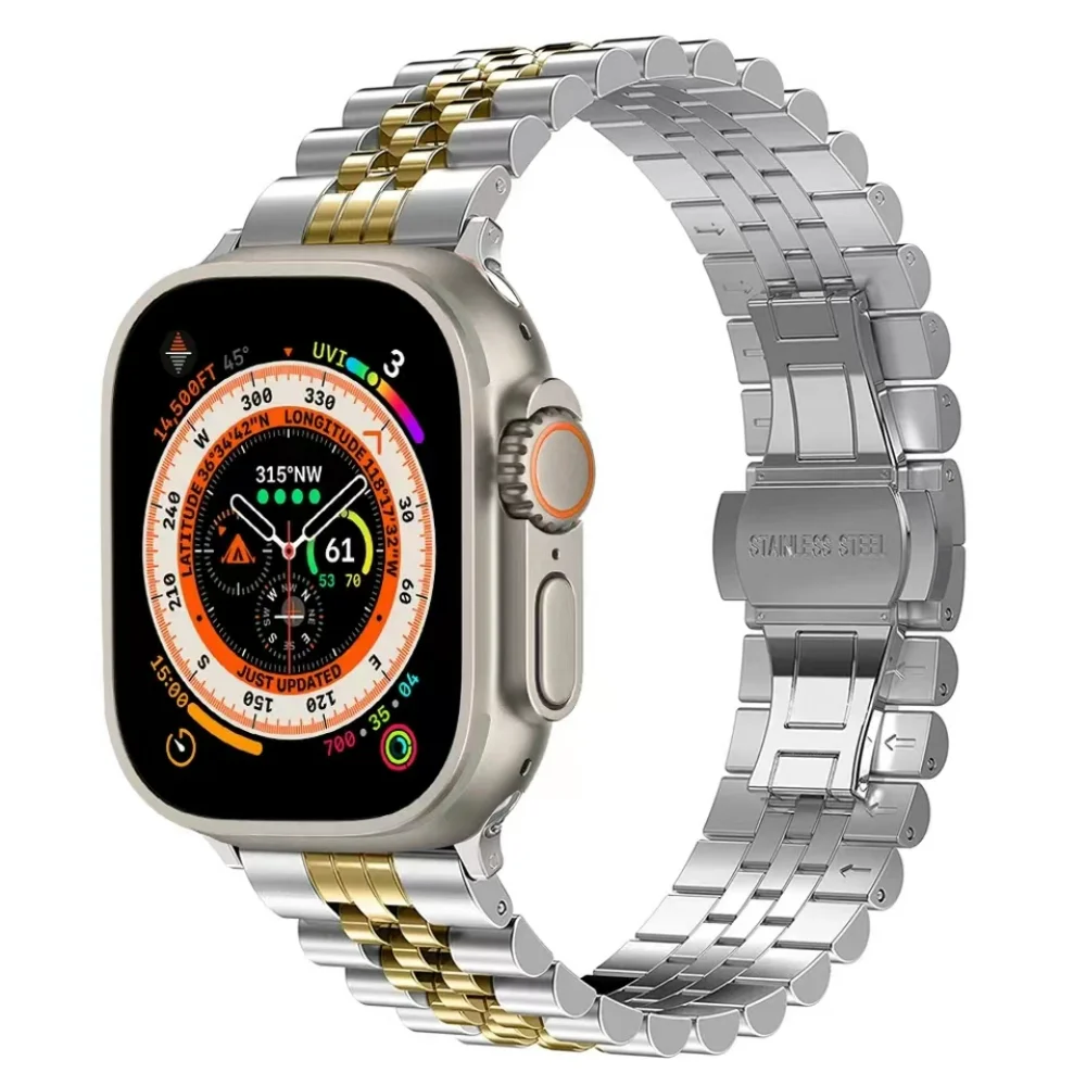 Pulseira de Aço Inoxidável para Apple Watch, Faixa de Metal, iWatch Series 10, 9, 8, 7, SE 6, 45mm, 41mm, Ultra 49mm, 44mm, 40mm, 46 milímetros, 42 milímetros, 38 milímetros