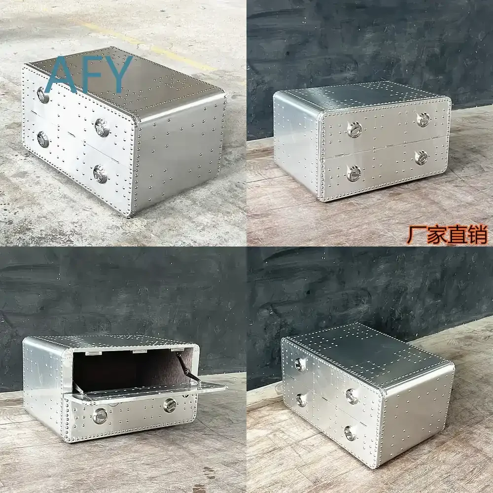 Rivet Storage Box for Aluminum Leather Box for Coffee Table Organizer Decorative Metal Tray for Living Room End Table Home