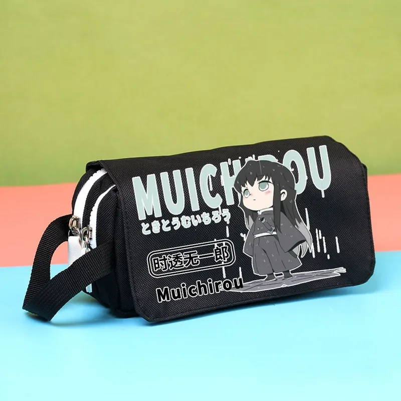 Anime Demon Slayer Kimetsu No Yaiba estuche de lápices de gran capacidad, estampado de dibujos animados, bolsa de almacenamiento de escritorio práctica para estudiantes, regalo de cumpleaños