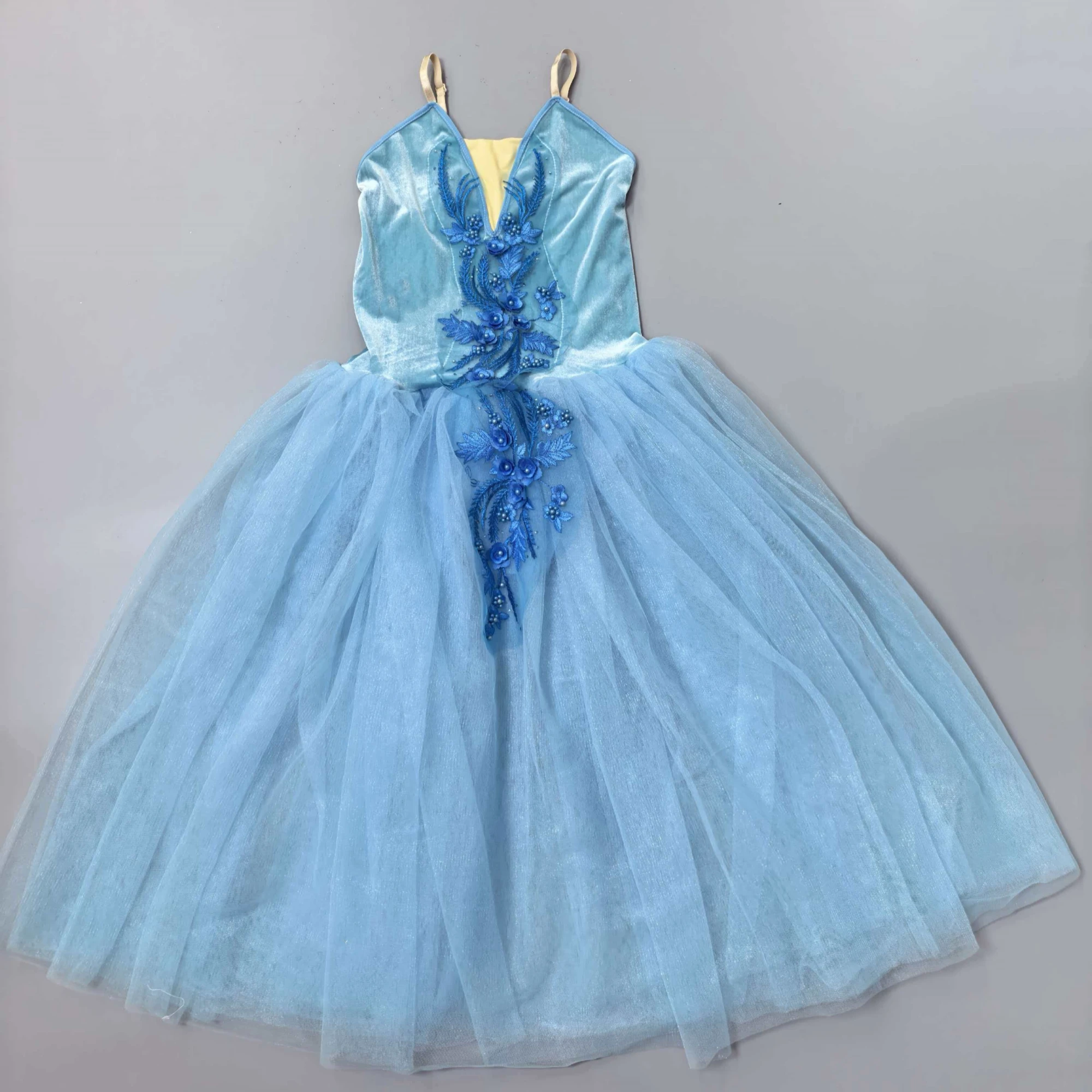 

Sky Blue Sequin Long Ballet Dress Professional Ballet Tutus for Girls Kids Adults Dance Wear Performance Competition Costume