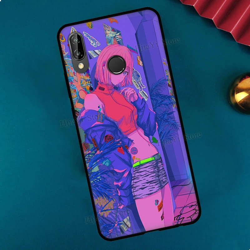 Vaporwave Glitch Anime Girl For Huawei P40 P30 P20 Lite Mate 20 Pro Case For Huawei P Smart 2019 2021 Z Phone Cover