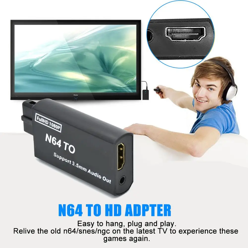 1080P N64 to HDMI HDTV Adapter For N64/SNES/SFC/NGC Console 4:3/16:9 Aspect Ratio Switching SV&Composite Input HDTV Converter