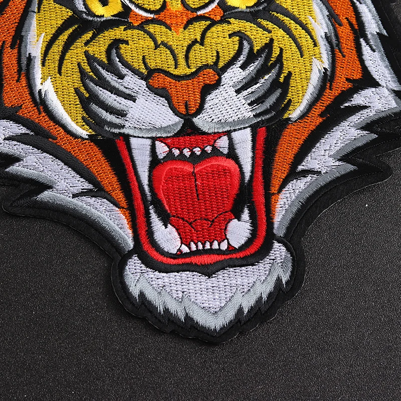 Tiger head size: 20x17.5cm Patch Embroidered Applique Sewing Clothes Apparel motorcycle jacket Accessories Badges