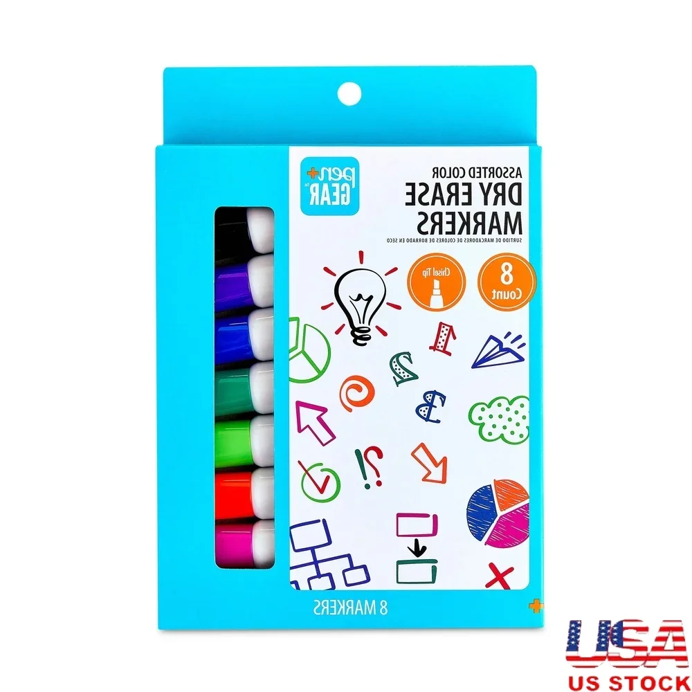 

Dry Erase Markers 8 Pack Chisel Tip Low Odor Quick Dry Ink Non-Toxic Assorted Colors For Whiteboard Glass Office School